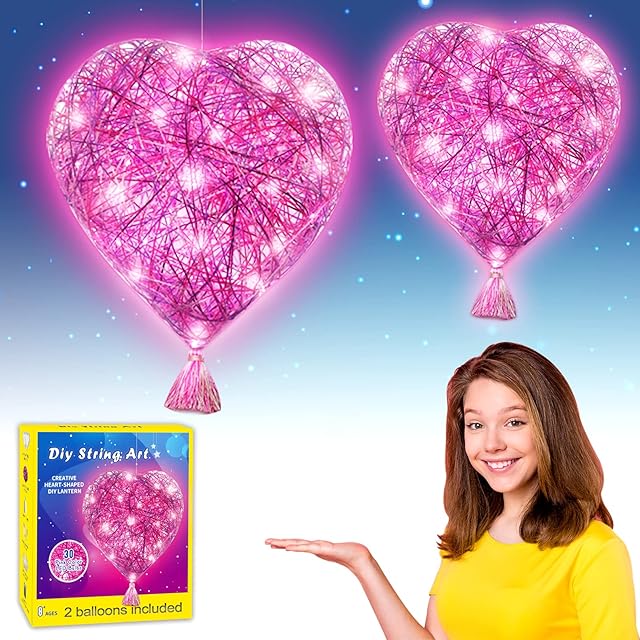 The luvinkiddoll 3D String Art Crafts for Kids DIY LED Heart Lantern Arts and Crafts for Kids Ages 8-12 Gifts for Girls and Boys 8, 9, 10, 11, 12 Year Old
