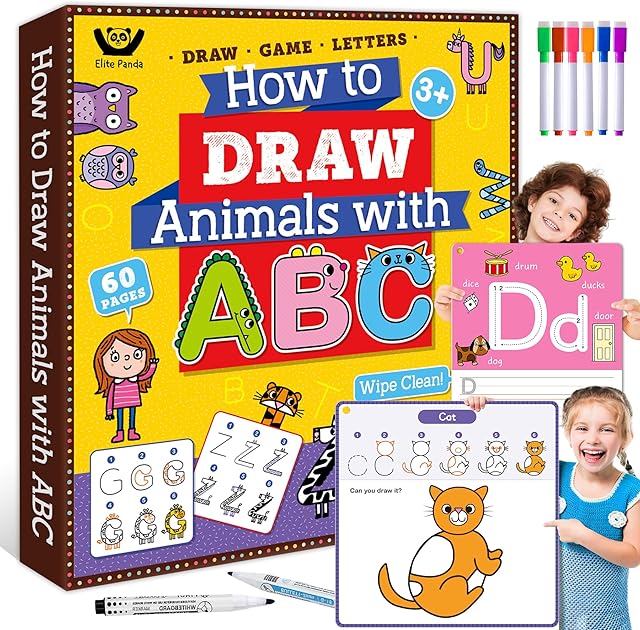 The Elite Panda Alphabet Learning Toys & Drawing Kit – Reusable Letters Tracing Book for Kids Ages 3-5, Handwriting & Sketching Practice, Arts and Crafts Game for Toddlers 2-4 Years Old