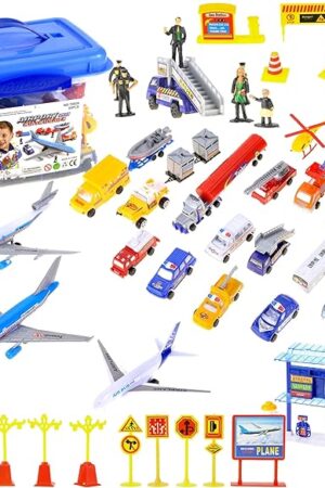 The PowerTRC Airport Play Set Airports Toy with Airplanes, Vehicles, Figures & Accessories, Play Mat Interactive Learning Toys for Toddlers