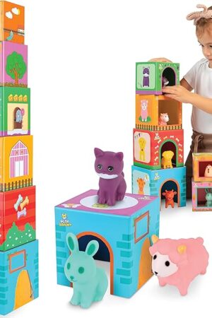 The Play Brainy Farm Animal Sorting and Stacking Toys for Toddlers Ages 1-3 - 6 Sets of Animal Stacking Blocks Toddler Toys for Girls and Boys for Preschool Concepts & Early Learning Baby Gifts
