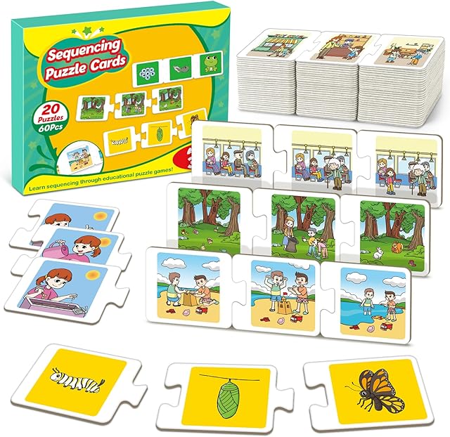 The Sequencing Puzzle Cards,Sequence Game for Kids,Toddler Puzzle,Speech Therapy Toy,Autism Learning Materials,Storytelling,Social Skill,Sentence Building,Learning Activities for 3 4 5 6 Year Old