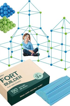 The PLAYVIBE Fort Building Kit - 130 Pieces, Blue - Indoor & Outdoor Play, STEM Toy & Building Toys & Creative Forts