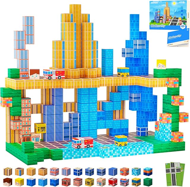 The Magnetic Blocks, Modern City Edtion, Magnetic Building Cubes Boys & Girls Toys Age 3-5 4-8 5-7 Sensory Gift for Kids,Magnets Cubes,Upgraded STEM Gift, 1.2 Inches,