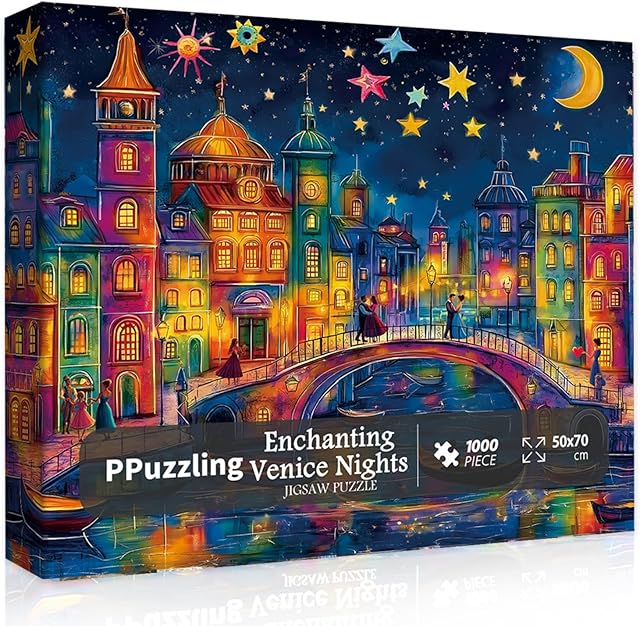 The Italy Venice Night Puzzles for Adults 1000 Pieces, Europe Nature Landscape Art Jigsaw Puzzle, Colorful Scenic Puzzles with Romantic Venic Rialto Bridge as Home Wall Deocr