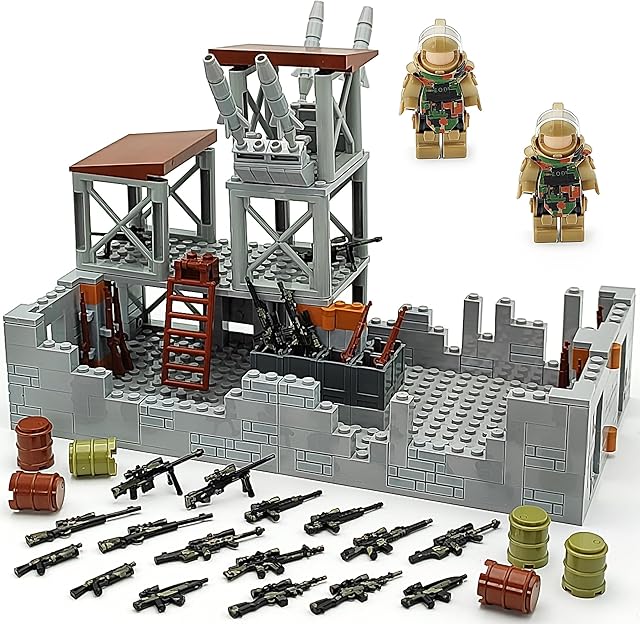 The Military Base Building Block Toy Deformable Base Center with Sentry Tower, E.O.D Suit and Camouflage Guns Weapons Building Kit Toy Gift for Kids 8 10 12 14 Years (312pcs) (Military base 2)
