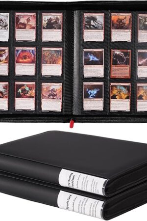 The ProCase 2 Pack Trading Card Binder with Side Label; Holds 360 Trading Card with 9 Pockets; Premium Zipper Card Collection binder Album Folder for Sports Cards, TCG, MTG, PKM -Black