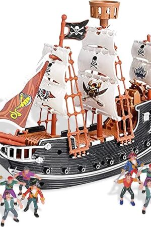 The Pirate Playset - 10 inch Pirate Ship with 2 inch Pirate Figurines - Hours of Imaginative Play- Makes a Great Gift or a Fun Prize - Ages 3yrs+