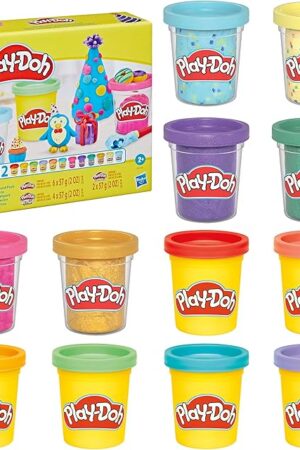 The Play-Doh 12 Pack Celebration Compound, Includes Confetti & Metallic Shine, Assort. Colors, Back to School Gifts, Prizes, & Party Favors, Kids Arts & Crafts, Preschool Toys, Ages 3+