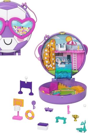The Polly Pocket Compact Playset, Soccer Squad with 2 Micro Dolls & Accessories, Travel Toys with Surprise Reveals
