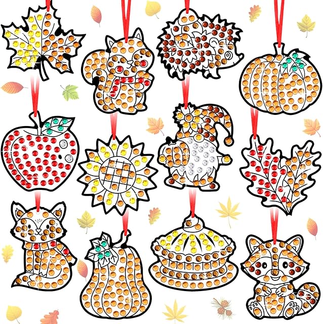 The 36 Sets Fall Window Art Suncatcher Kits, Diamond Art Ornament Kits with Ropes, Gem Suncatcher Fun Gemstone Sun Catcher, Diamond Crafts Gift