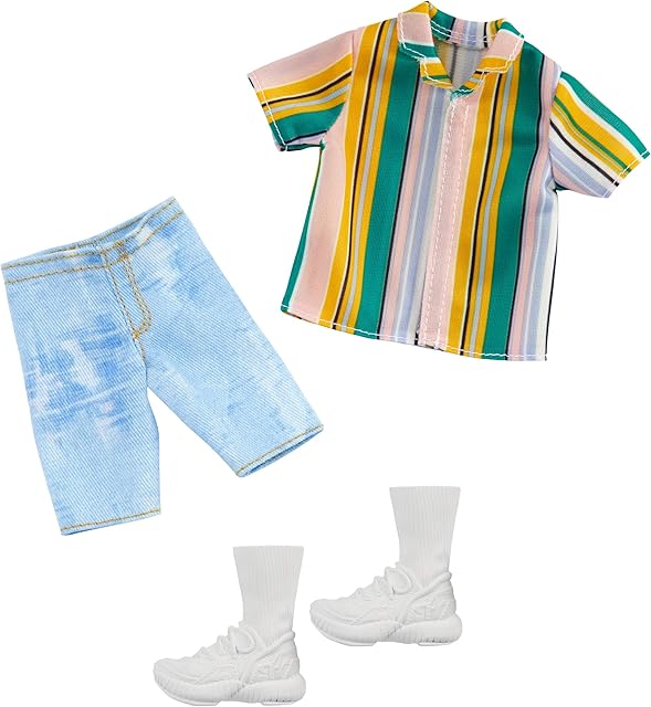 The Barbie Clothes: 1 Outfit for Ken Doll Includes Striped Shirt, Denim Shorts and Shoes, Gift for 3 to 8 Year Olds , GHX46