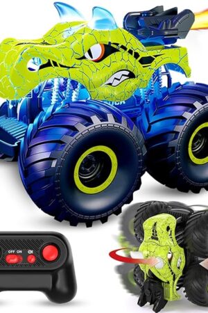 The Remote Control Car, 2.4GHz Monster Trucks for Boys Girls with Light, Sound & Spray, Stunt Car Toys Gift for Kids 3 4 5 6 7 8, 4WD All Terrain RC Cars for Toddlers with 2 Batteries