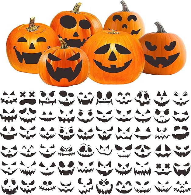 The 60 Designs Pumpkin Decorating Stickers, Make Jack O Lantern Face Craft Decals, Pumpkin Carving Stickers Kit, Halloween Decorations Supplies Trick or Treat Party Favors for Kids