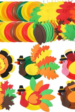 The Pickmesh 24 Sets Thanksgiving DIY Craft Kits Turkey Foam Stickers Set Fall Autumn Leaf Arts and Crafts for Boys Girls Art Activities Party Supply Autumn Thanksgiving Decoration