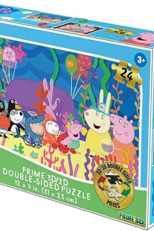 The Prime 3D | Hasbro | Peppa Pig | 24 Piece 3D/2D Double-Sided Jigsaw Puzzle for Kids | Finished Size 12" x 9" | Challenging & Fun for Kids & Families | Immersive 3D Lenticular Effect