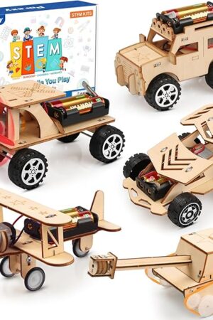 The Poraxy 5 in 1 STEM Kits for Kids Age 8-10, Science Building Project Craft for 8-13, Model Car Kit, STEM Toys for Boys Girls Age 8-12, Wooden 3D Puzzles, Birthday Gifts for 6 7 8 9 10 11 12 13 Year Old