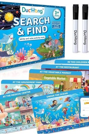 The Reusable Preschool Learning Activities, Search and Find Cards with 4 Markers and 12 Themes Mats, Educational Toys for Kids Ages 4-6,3-8, Travel Games Gifts for Girls and Boys Ages 3 4 5 6