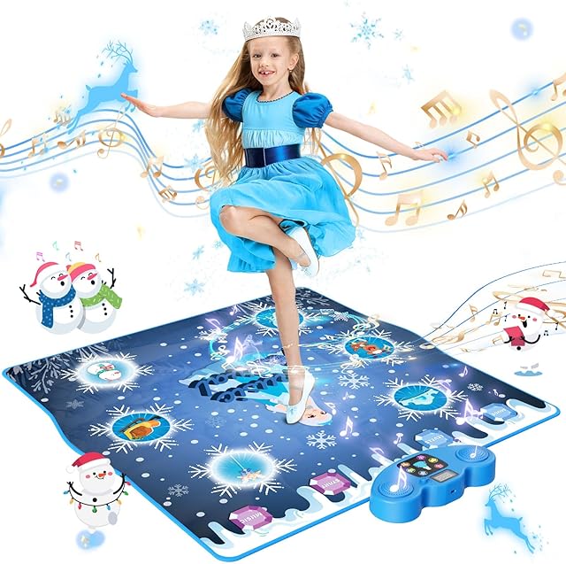 The Dance Mat, Ice and Snow 6-Button Princess Dance Mat for Kids Ages 4-8, Bluetooth Music Control, 13 Built-in Music, 6 Game Modes, 3-10 Year Old Girl Gifts
