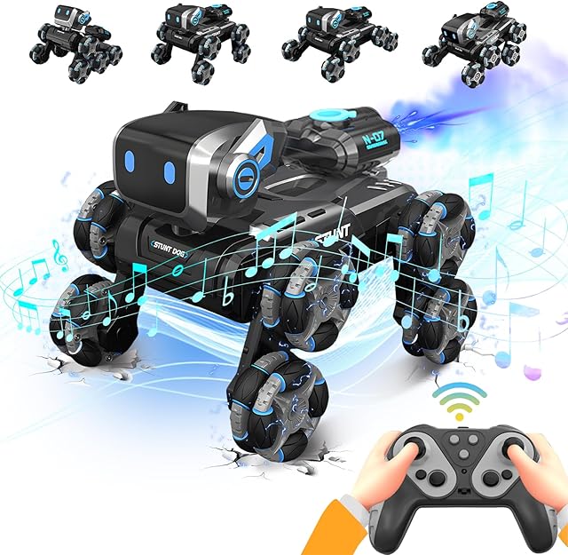 The Robot Dog Toy for Kids,2.4Ghz Remote Control Dog Stunt Robot Dogs 2nd Gen Remote Control Cars Stunt Rc Cars with Light & Sound Toys Christmas Birthday Gifts for 8 9 10 11 12 Year Old Boys(gray)