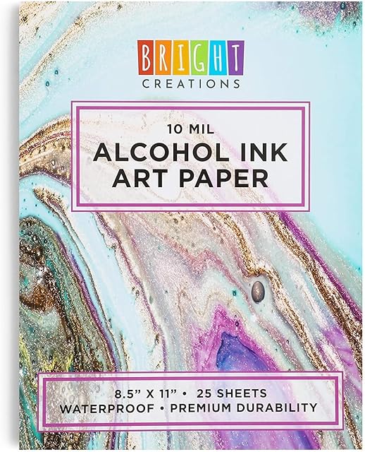 The Bright Creations Alcohol Ink Paper Pad - 8.5 x 11 in, 25 Sheets - Synthetic Paper for Alcohol Ink Art & Painting Supplies
