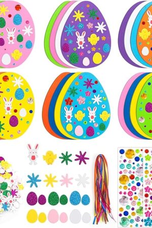 The RICEDUO Easter Crafts for Kids, 250 Pcs Easter Egg Foam Stickers Kit, 3 Styles Egg Form Crafts Hanging Ornaments, DIY Crafts Decorations for Kids Party Favors Supplies