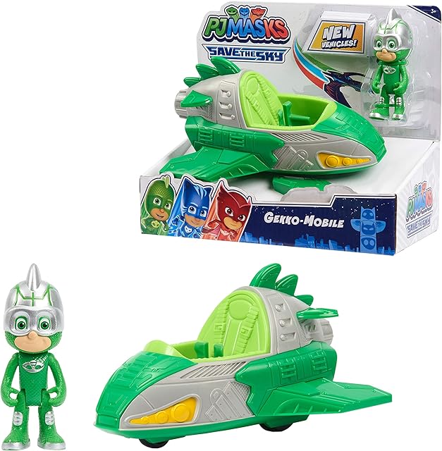The PJ Masks Save the Sky Gekko Mobile, 3-inch Gekko Figure and Car, Green, Pretend Play, Kids Toys for Ages 3 Up by Just Play