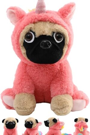 The Pug Unicorn Stuffed Animal Pug Dog Wearing Unicorn Costume Plushies Dressed as Cute Funny Rainbow Unicorn Plush Toys for Kids Stuffed Puppy Animals Gift for Lover 12 Inch