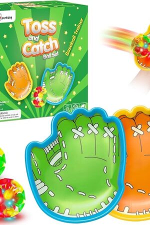 The punkdog LED Toss and Catch Ball Game Set - 1 LED and 1 Regular Suction Cup Ball with 2 Easy-Grip Gloves - Beach Sports Toys for Kids - Outdoor Games for Backyard or Park - Christmas for Kids