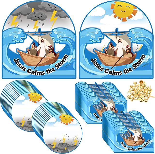 The 24 Sets Jesus Calms The Storm Craft Kit DIY Sunday School Christian Bible VBS Crafts for Kids Faith Jesus Gifts Religious Holiday Party Decorations for Home Church School Classroom Supplies