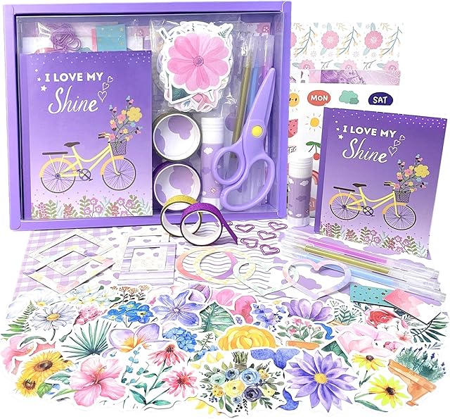 The DIY Journal Kit for Girls – Birthday Gift Idea for Teen Girls Ages 8-14 Years Old and Up - Girls Diary & Stationery Set, Scrapbooking Kit for Diary Writing & Art Crafts, Purple