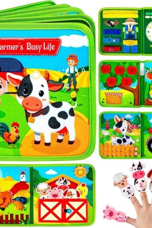 The Quanquer Montessori Busy Book for Toddlers 1-3 - Farm Animal Sensory Busy Board for 1 Year Old Boys and Girls, Educational Travel Toy for Airplane Car Activities, Birthday Christmas Toddler Gifts