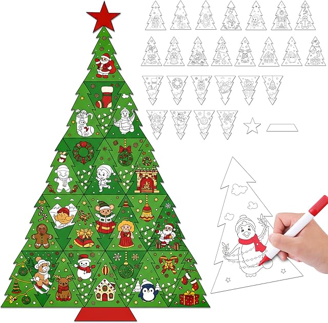 The Marspark 27 Pcs Color Your Own Funny Christmas Tree Posters DIY Snowman Santa Claus Ball Elk Penguin Snowflake Crafts Bulk Christmas Tree Poster DIY Home Crafts for Winter Party Holiday School