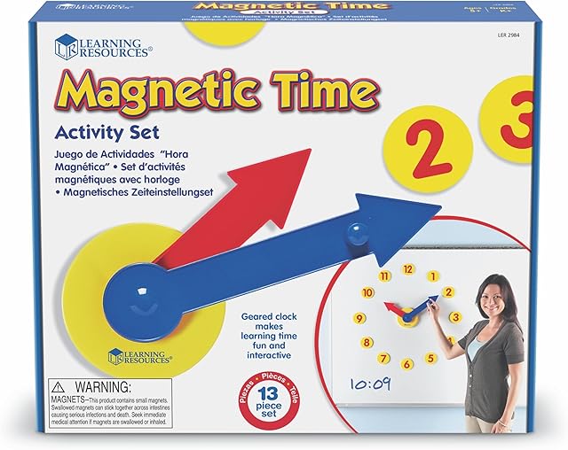 The Learning Resources Magnetic Time Activity Set, Homeschool, Time Telling, Basic Math Skills, Giant Demo Clock, Whiteboard Accessories, Grades K+, Ages 5+