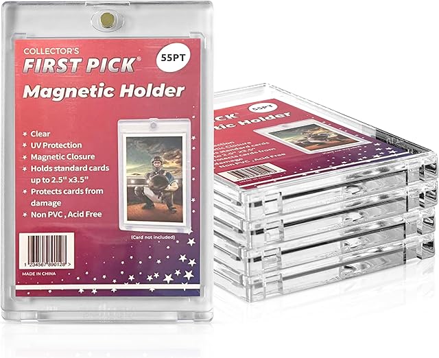 The 55PT (5 Pack) Premium One Touch Magnetic Card Holder UV Protection - Ultra Clear - PVC FREE - Trading Card Holder Card Case For Trading Cards Sports Cards Gaming Cards