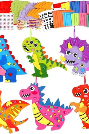 The Qyeahkj 24 Sets Dinosaur Crafts Kit for Kids Dinosaur Foam Arts Gifts with Magnet Cartoon Foam Sticker Craft Projects for Toddlers Home Class Fun Game Activities Birthday Party Favors Supplies