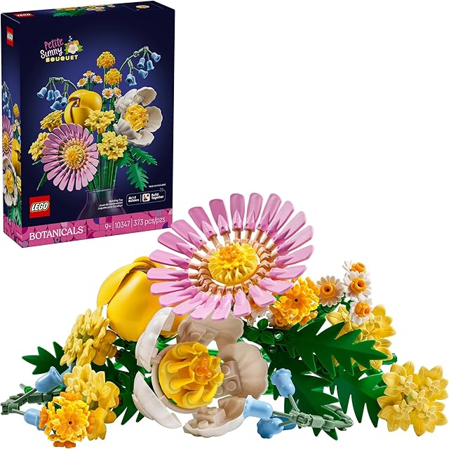 The LEGO Botanicals Petite Sunny Bouquet Flower Set - DIY Floral Arrangement - Home Decor - Gift for Birthdays - Building Toy for Kids 9+ - Faux Bluebells, Tulip, Daisy, and More - 10347