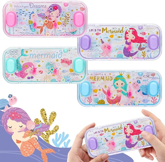 The SevenQ Handheld Water Games, 4 Packs Mermaid Theme Water Toss Ring Game Aqua Toy Water Ring Game for Kids Handheld Stocking Stuffers