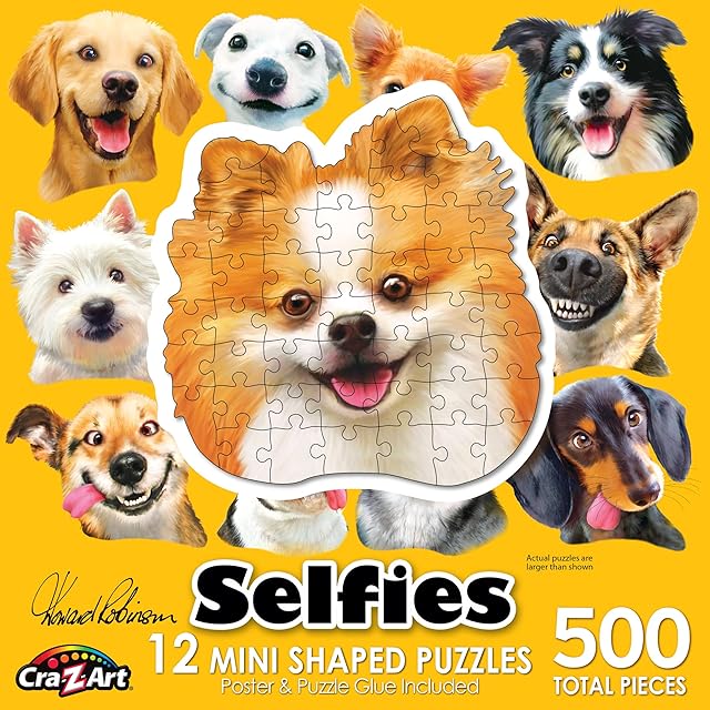 The RoseArt - Mini-Shaped - Dog Selfies - 500 Piece Jigsaw Puzzle for Adults