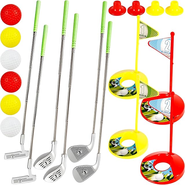 The 24 Pcs Kids Golf Clubs Kit Includ 6 Retractable Golf Clubs for Children Toddlers Boys Girls Adjustable Mini Golf Set Outdoor Indoor Sports Toys Birthday