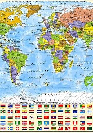 The Political World Map Jigsaw Puzzle 1000 Pieces for Adults Kids or Teens with 197 Countries International World Flags Puzzle Educational Toy