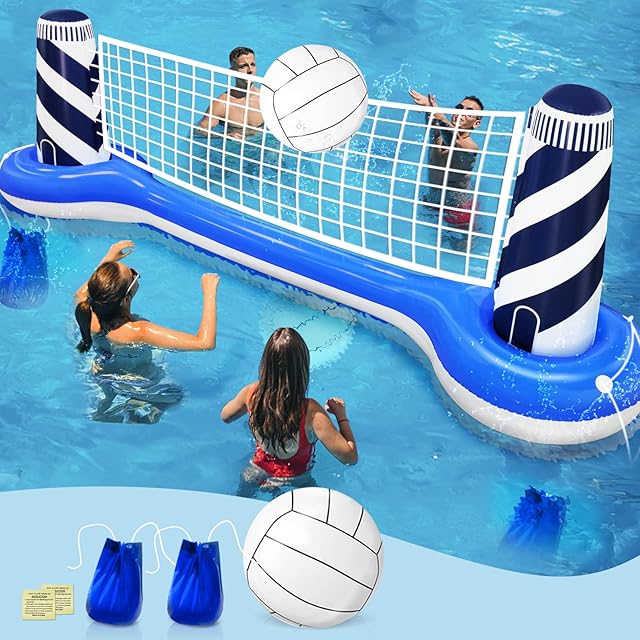 The Inflatable Pool Games Volleyball Net Pool Float Set with 19" Beach Ball, Lighthouse Design – Floating Swimming Water Sports Toys for Adults & Kids, Perfect for Summer Pool Party Supply (112"X26"X35")