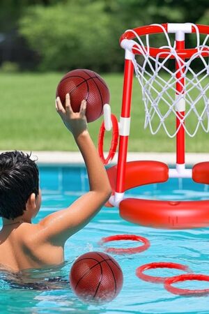 The Pool Basketball Hoop,2-in-1 Floating Basketball Hoop for Pool Games & Ring Toss Games for Kids,Summer Pool Toys,Family Swimming Toys for Boys and Girls,Birthday Gifts for Kids,Red