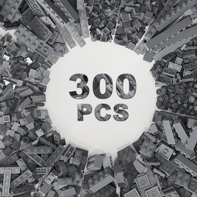 The 300 Pieces of Classic Building Blocks, Dark Gray Basic Bricks, Compatible with Lego Parts and Components, Creative Educational Building Block Toys for Children Aged 6 7 8 9 10