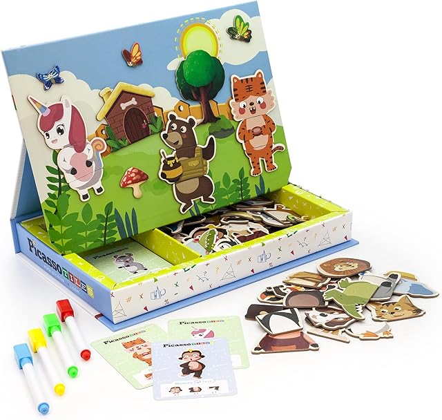 The PicassoTiles 112 Piece Magnetic Mix & Match Animal Building Activity DIY Combination Puzzle Book Kid Toy Set Educational Playset STEM Learning, 20 FREE Unique Animals Creative Inspirational Idea Cards