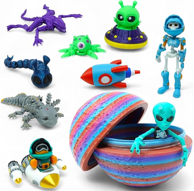 The Articulated Alien Figurine Collection – 10 Detailed 3D Printed Sci-Fi Figures with Planetary Egg Storage, Fully Posable Display Models, Collector Gift Set for Space, Fantasy, and Galactic Enthusiasts