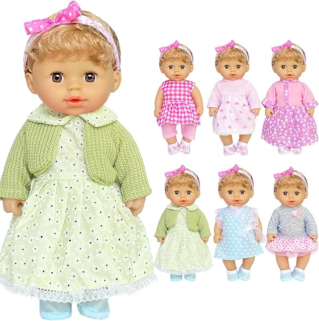 The Pack of 6 Alive Lovely Baby Dress Clothes Accessories Gown Outfits Fits for 12inch Doll Bitty Baby Doll