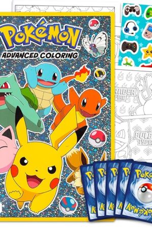 The Pokemon Coloring Book for Kids, Teens - Bundle with Pokemon Advanced Coloring Book Plus Pokemon Cards for Boys | Pokemon Coloring Set