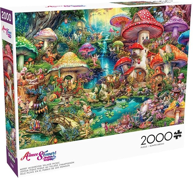 The Buffalo Games - Aimee Stewart - Merry Mushroom Village Picnic - 2000 Piece Jigsaw Puzzle for Adults Challenging Puzzle Perfect for Game Nights - Finished Size is 38.50 x 26.50