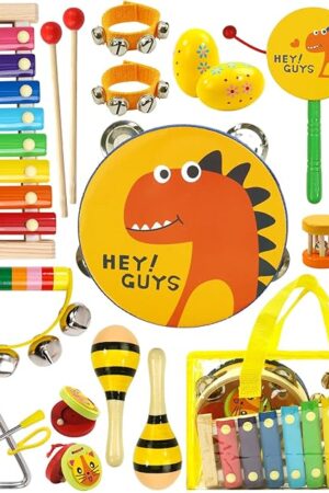 The Raimy Kids Musical Instruments Set - Wooden Percussion Instruments Toy for Toddler Baby, Preschool Educational Music Toys for Boys and Girls with Carrying Bag (Yellow)