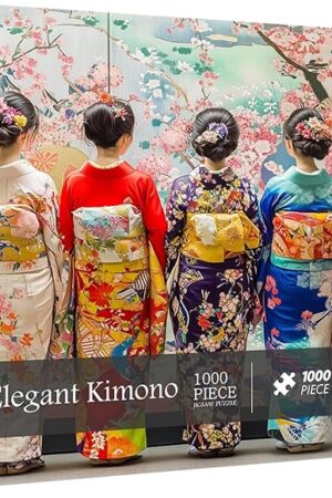 The PICKFORU Elegant Kimono Puzzles for Adults 1000 Pieces, Intage Cherry Blossom Geisha Puzzles, Colorful Unique Japanese Art Puzzle as Wall Decor